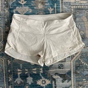 Lululemon white speed up running shorts lined, size 4